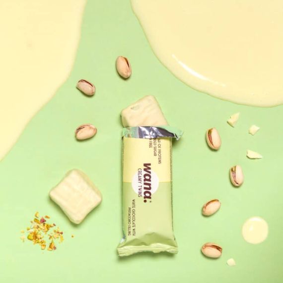 WaNa-CREAMY TWINS (Conf. 12 barrette)   Pistacchio e copertura di cioccolato bianco  